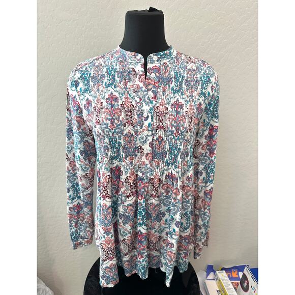 SUNDANCE | Floral Pintuck Blouse Boho Long Sleeve Lightweight Top | Size Small - Picture 2 of 6